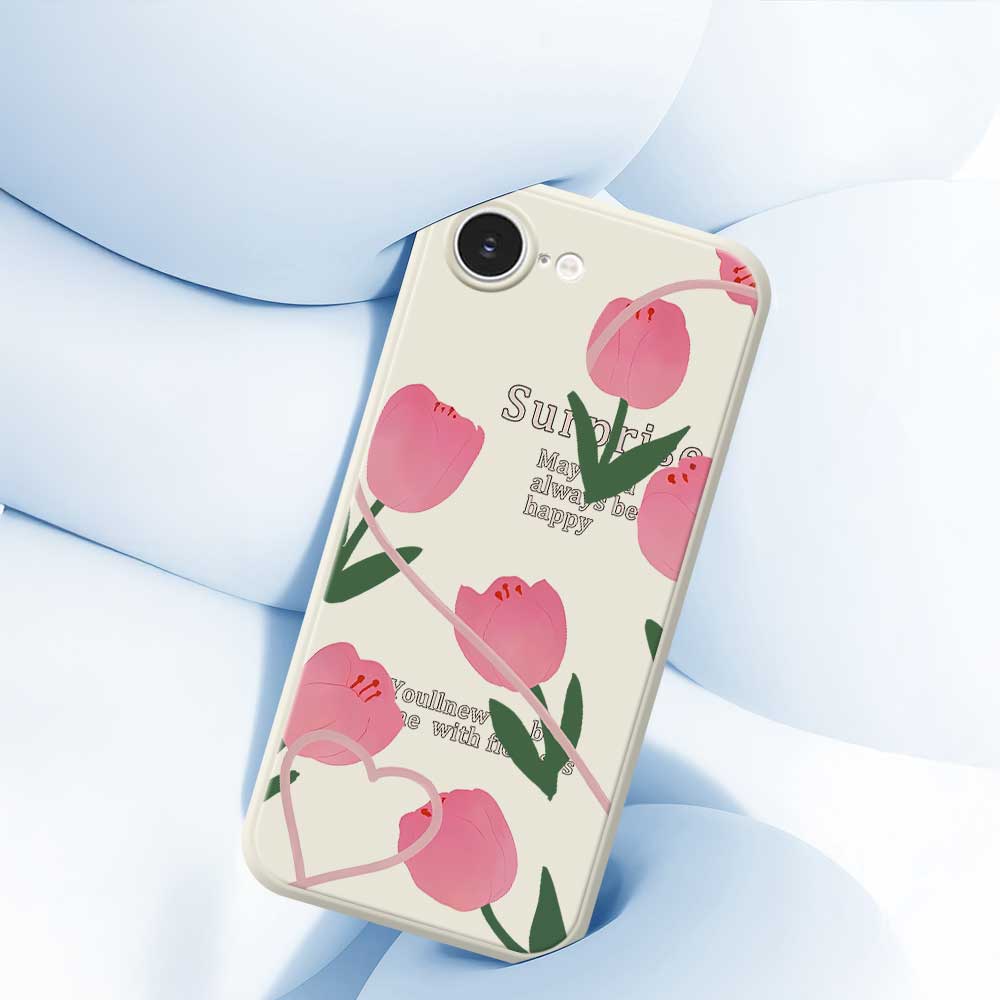 For iPhone 16e Case Tulip Pattern Printing Straight Edge TPU Phone Back Cover
