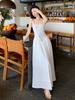 French suspender dress women's summer waist and thin knee long dress niche design sense floral A-shaped skirt tide