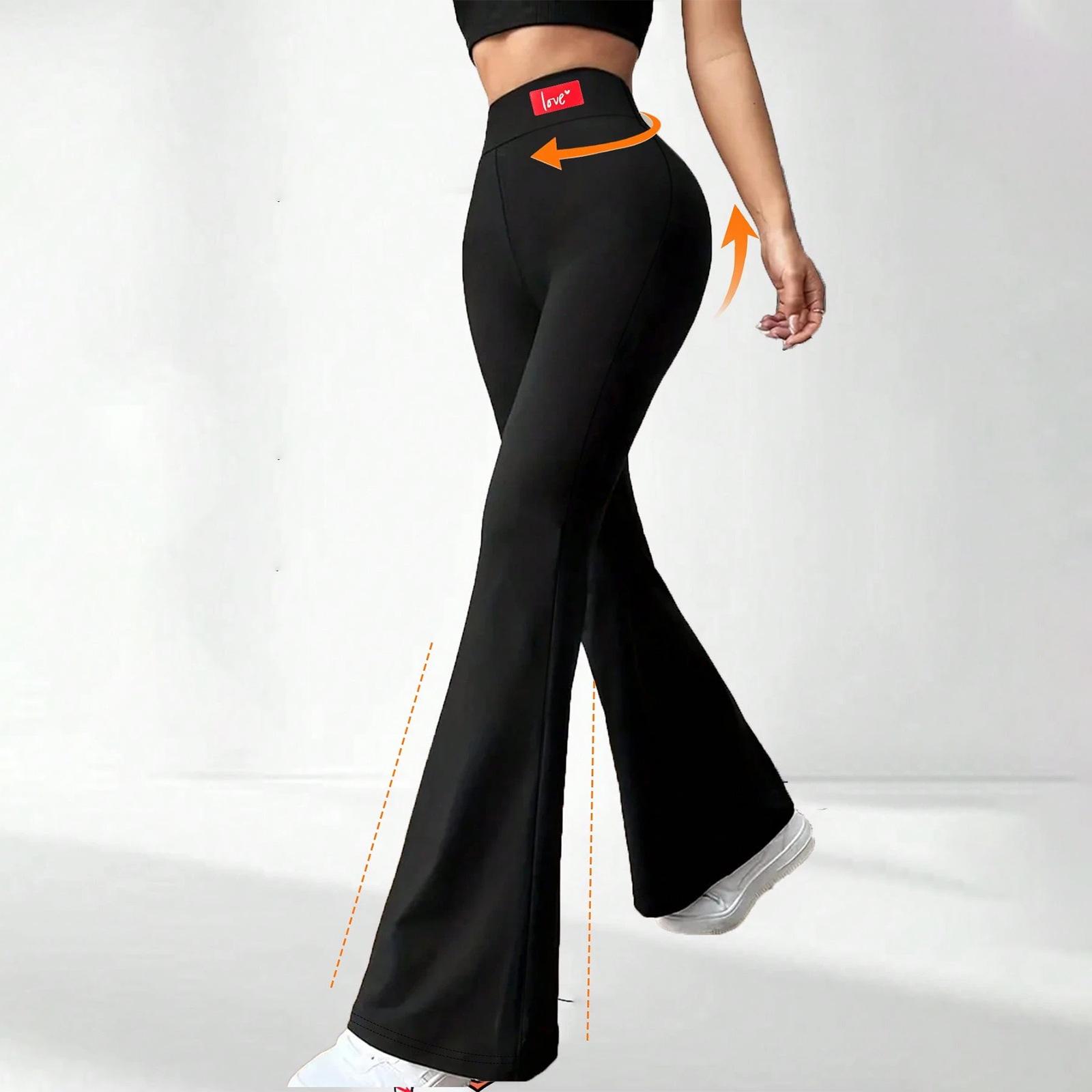Women s High Waist Flared Pants with Pockets Slim Fit Yoga Trousers Plus Size S