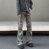 Retro Fashionable Distressed Bootcut Jeans Men's Clothing Wasteland Style Knee Patch Denim Pants High Street Casual Trousers New