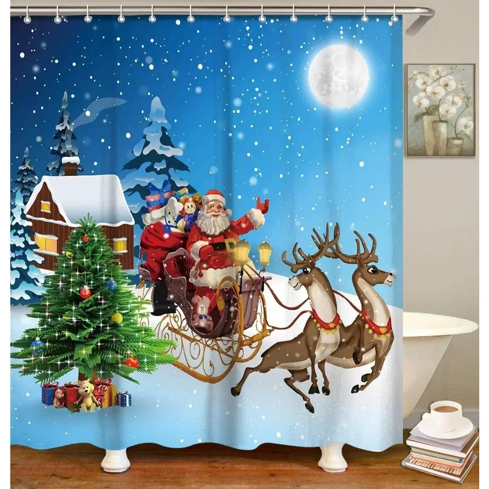 

Рождественская шторка для душа от Ho Me Lili Санта Олень Рождество Для ванной комнаты с крючками Сани Изба Зимний праздник 90X180cm