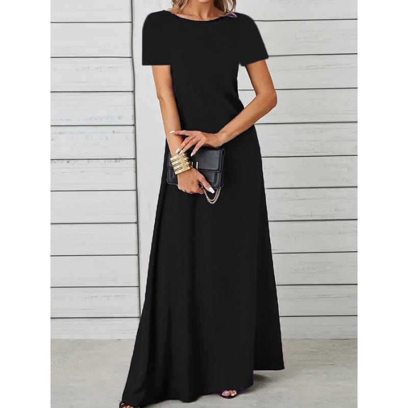 

JKASHDK женские модные летние весенние однотонные повседневные платья с коротким рукавом и круглым вырезом со средней талией и принтом XXXXXL чёрный