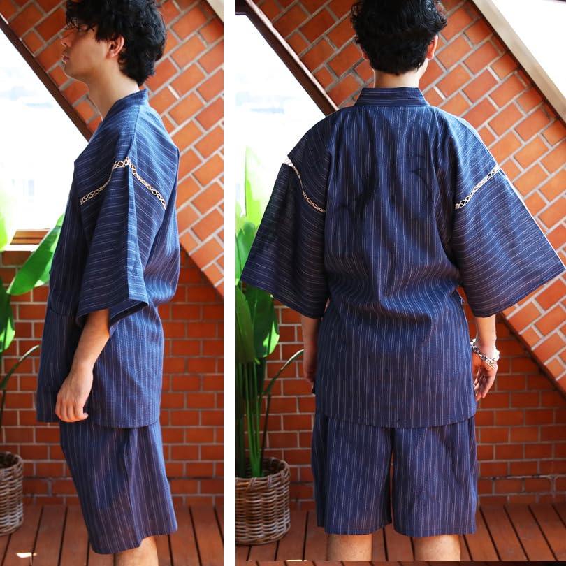 Shijira Woven Jinbei Top and Bottom Cool Size 10 Colors 8(eight) Set, Cotton, Wine, LL,