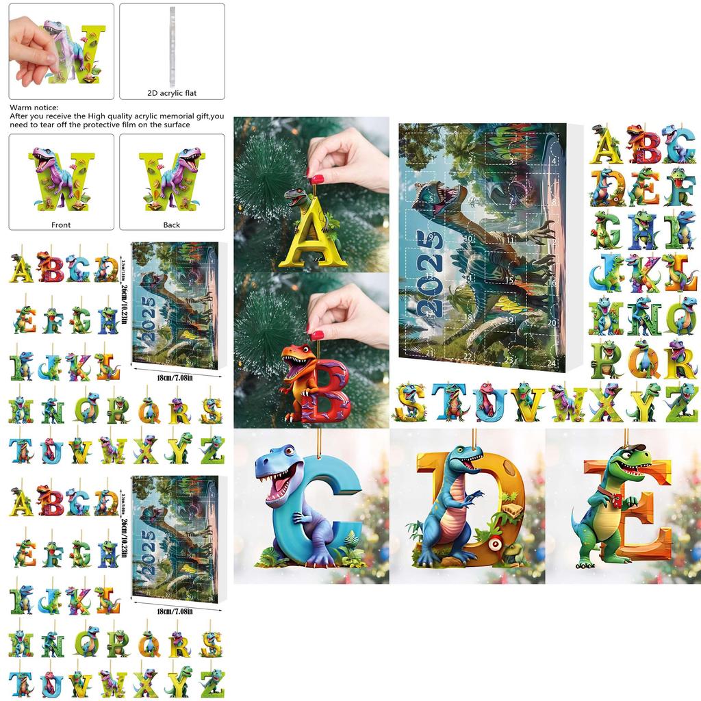 Weihnachts-Dinosaurier-Buchstaben-Anhänger Mit Adventskalender Für Feiertagsdekoration Und Geschenke