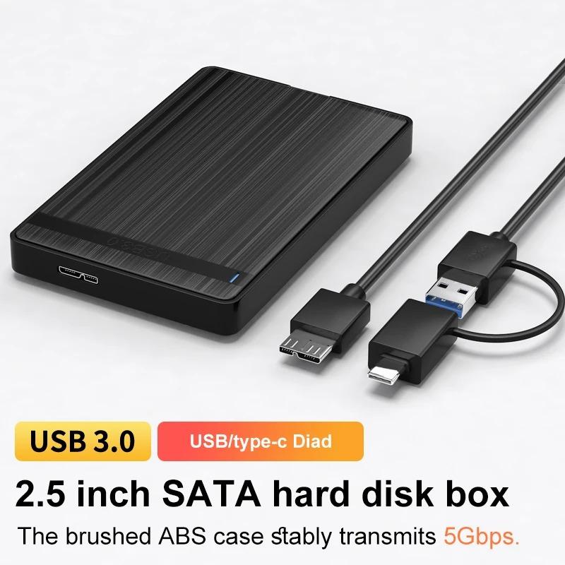

Корпус для 2,5 HDD SATA на USB 3.0 Внешний мобильный корпус для жесткого диска для ноутбука ПК Скорость 5 Гбит/с Корпус SATA SSD HDD для хранения USB 3.0 Type-c чёрный