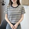 Women's Fashion Casual Summer Spring Stripe Print Short Sleeve O-Neck Blouses & Shirts
