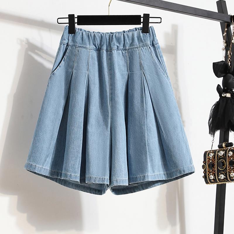 Ladies' Trousers Big Size Women's Denim Shorts Wide-legged Thin Section A Word Skirt Trousers Female Summer Thin Cover Belly Five-minute Trousers
