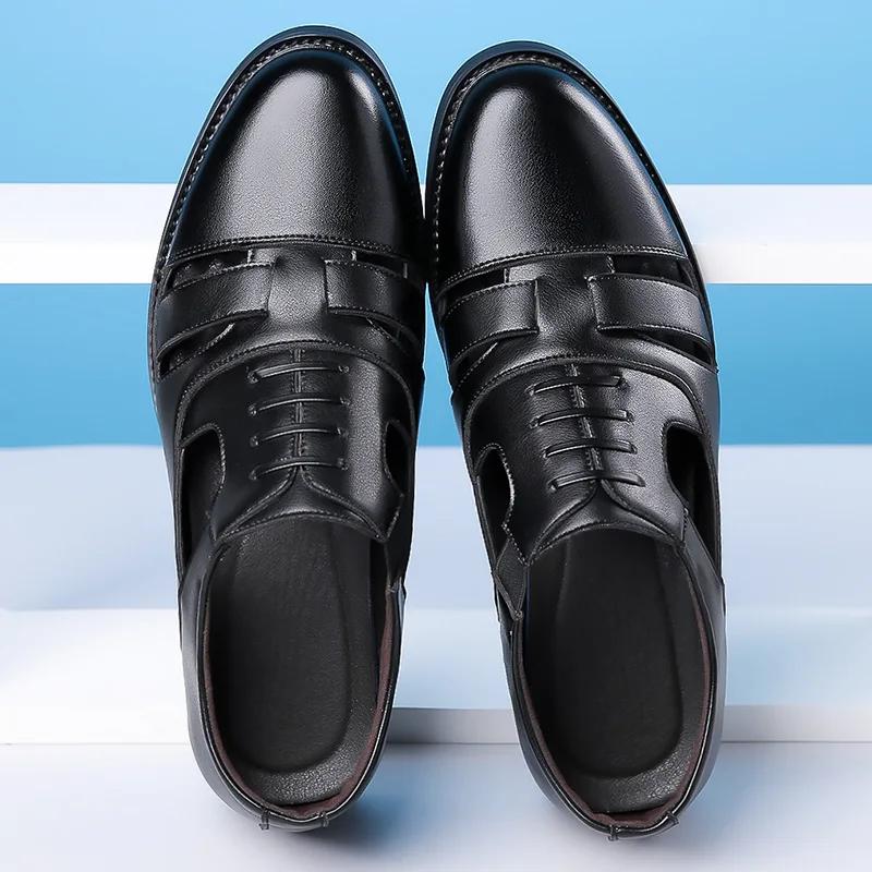 FashionDesigner New Hollow Men's  Leather Shoes Spring Autumn Summer Fashion Walking Man Shoes Men's Casual Sandals