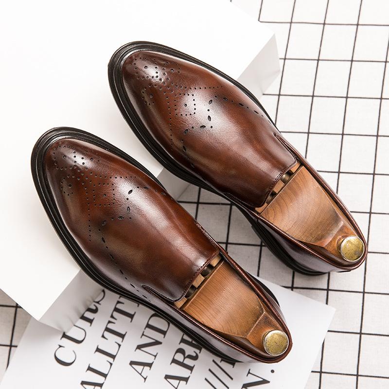 Men's Business Dress Wedding Groom Men's Shoes Spring and Autumn Oxford Derby Shoes Brock Casual Beanie Leather Shoes