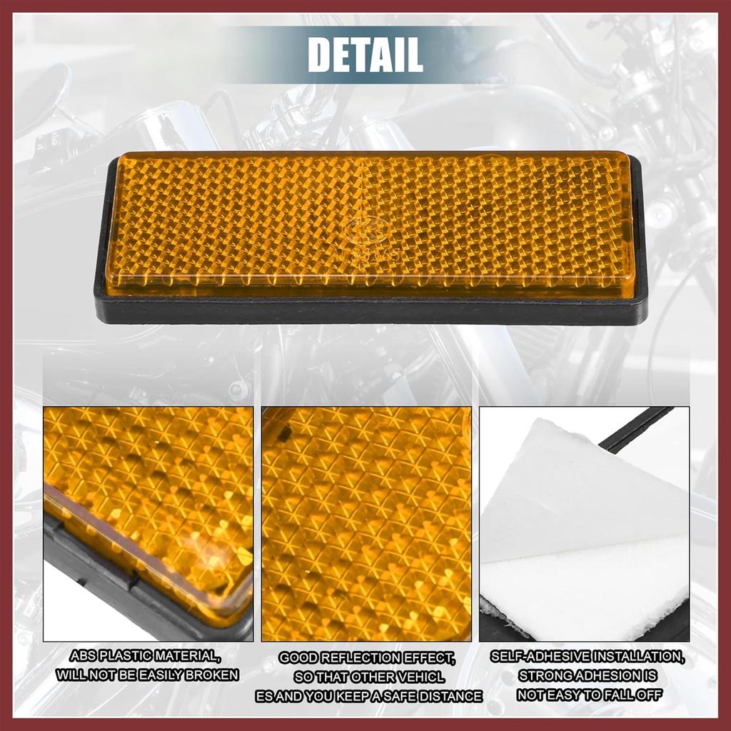 6 Pcs Rectangular Stick-on Safety Spoke Reflective Self Adhesive Reflector for Gate Posts Cars Trailer Motorcycle Trucks Boat Bicycle Bike Orange