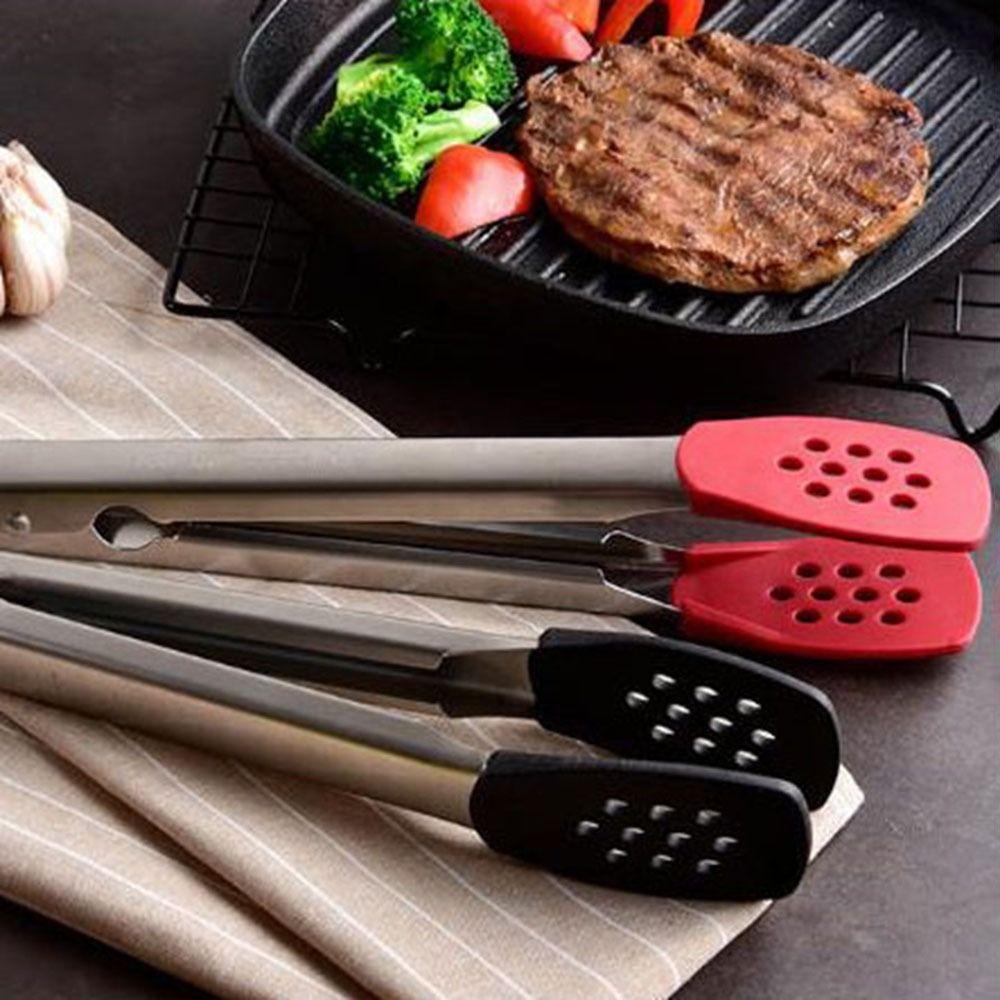 Silicone Head BBQ Grilling Tongs Food Grade Stainless Steel Tongs Kitchen Use