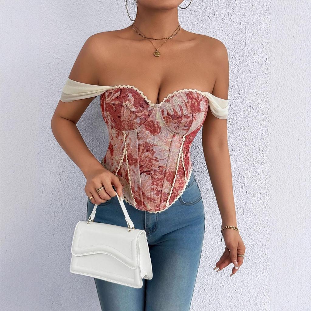 Women's Retro French Jacquard Fishbone Bustier Corset Vest