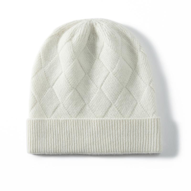 Girls' Artistic Retro Cashmere Diamond Pattern Knit Hat - Solid Color and Warm for Autumn/Winter