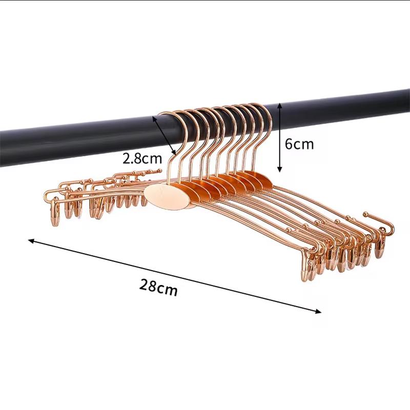 10PCS Gold Metal Hanger for Bra,Non-slip Underwear Clothes Hangers with Two Clips,Wardrobe Storage Organizer for Hanging Pants