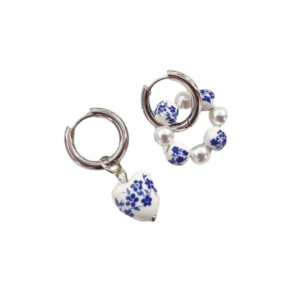 Ear Buckle Ceramic Pendant Earrings Stainless Steel Heart Earrings Delicate Ear Buckle Female