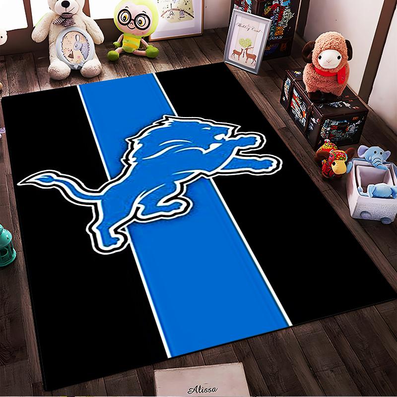 Blue Leaping Lion on Black and Blue Stripe Non-slip rug suitable for living room and bedroom sofas sofas