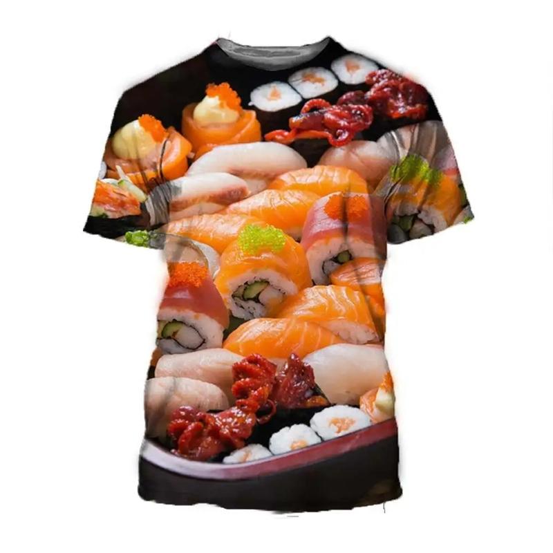 Food Sushi Pattern 3d Printed Men's T-shirts Round Neck Short Sleeves Street Clothing Summer Leisure Trend T-shirts