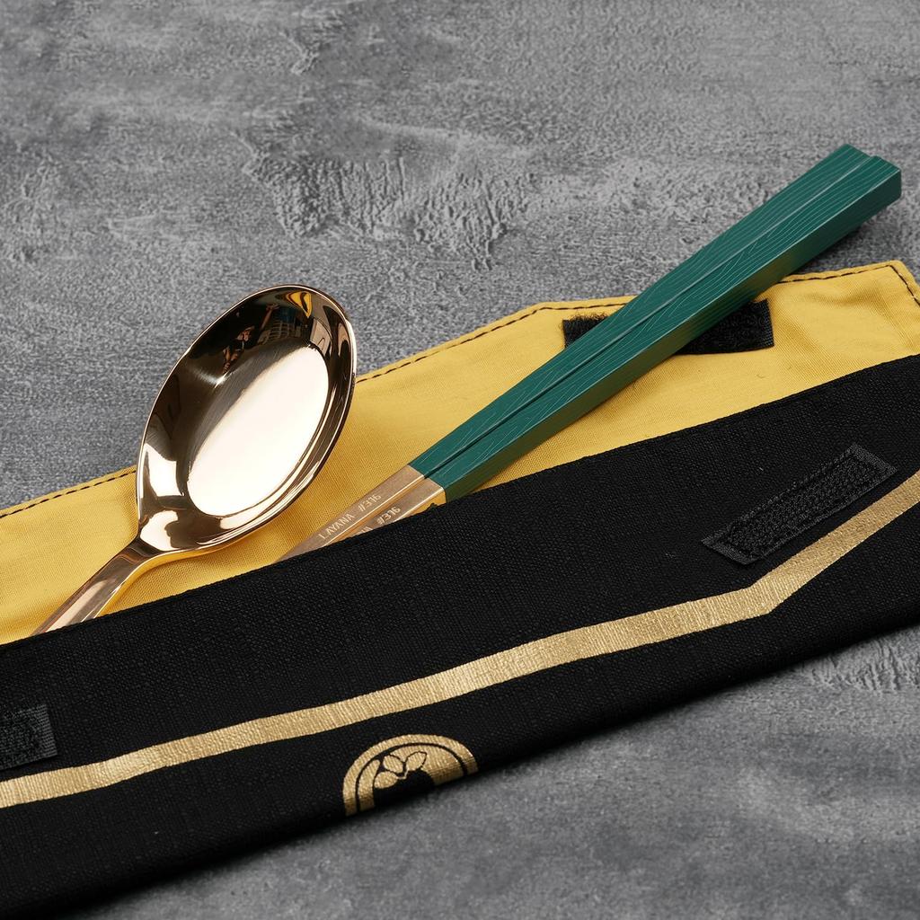 LAYANA Cutlery Luxury Gift for Celebrations and Stainless 23cm Chopsticks and Made In Taiwan Gold-Plated Set, Green, Anniversaries, SUS18/10 Steel,