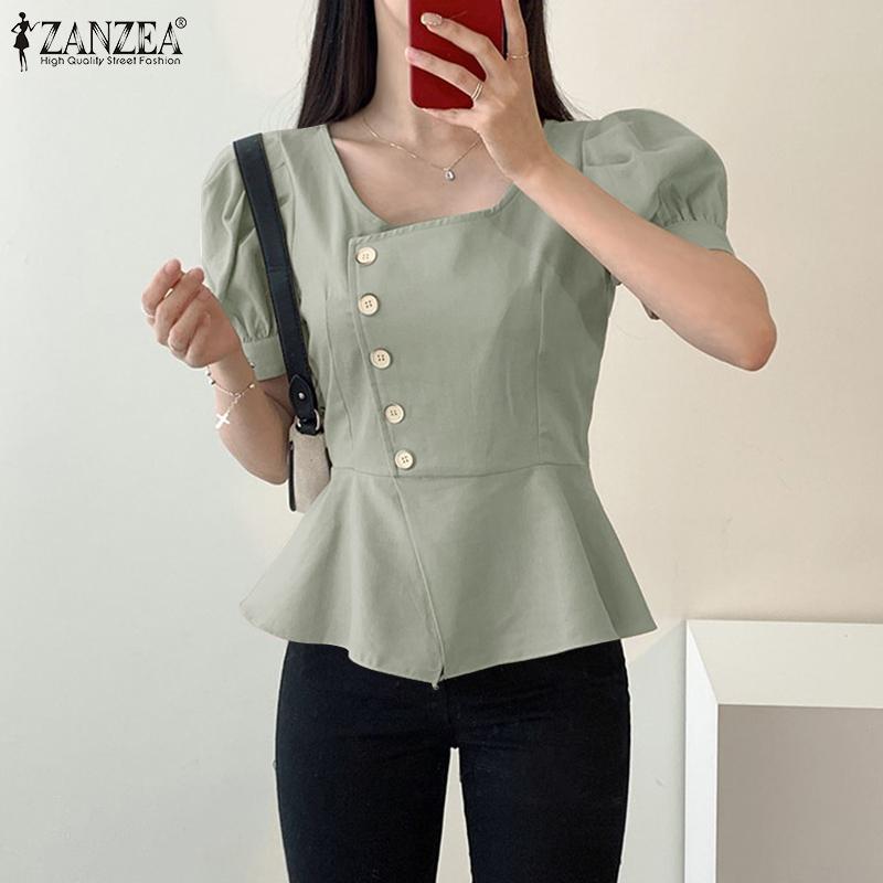 

ZANZEA Женская повседневная блузка с коротким рукавом с коротким рукавом ZANZEA Женская блузка с V-образным вырезом