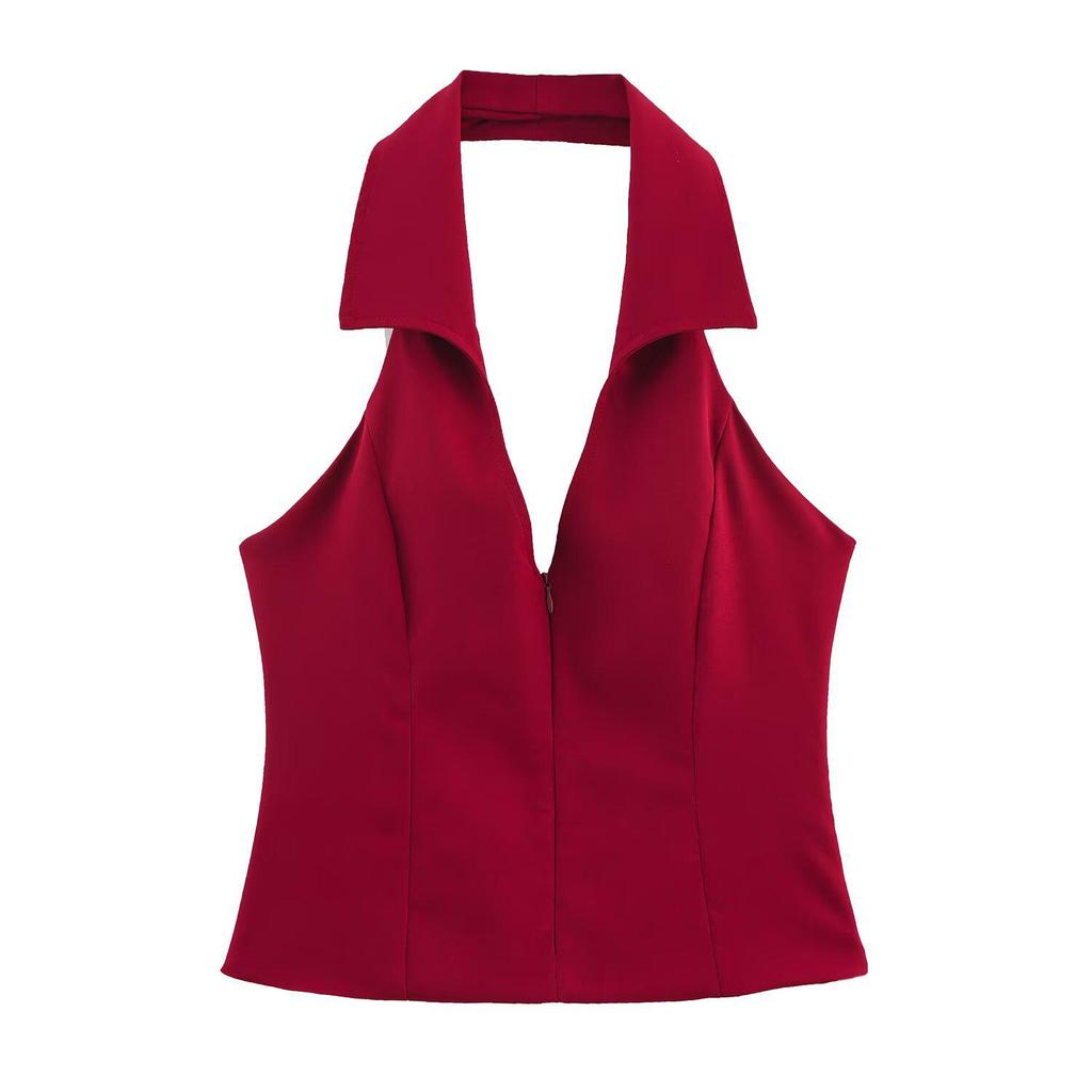 2025 Spring Women's European and American Halter Neck Shirt Dress Pants