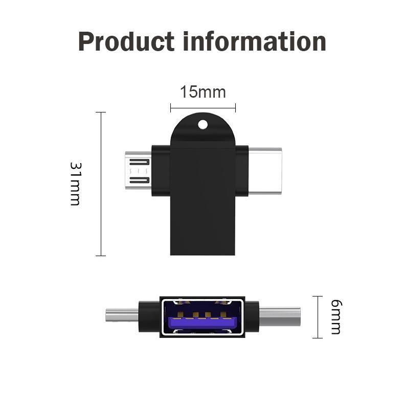 For Android Type-C 2-in-1 OTG Adapter Otg Type C Cable For Xiaomi Tablet Hard Disk Drive Flash U Disk Aluminum Alloy USB Mouse