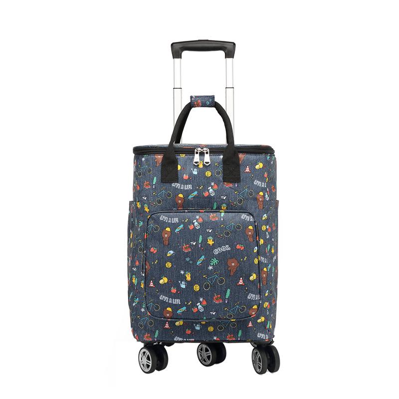 Portable Small Trolley Cart with Universal Wheels and Insulated Shopping Bag