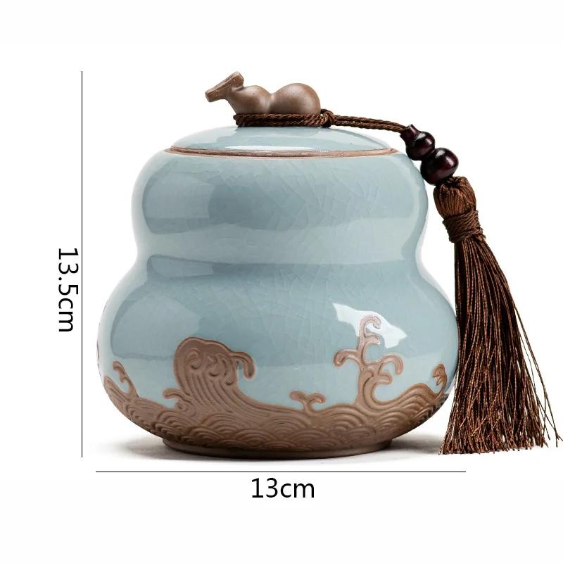 Gourd Shaped Ceramic Tea Jar Sealed Jar Tea Box Black Teas Green Teas Jar Teas Container Tea Canister Household Storage Jars