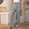 Women's Fashion Loose Pleated Elastic Waistband Pocket Tartan Casual Pants