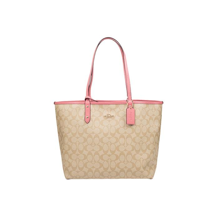 Coach Borsa a Tote Reversibile City 33 Tela Monogram Double-Sided e Pelle Borse Tote da Donna Khaki Rosa 36658-IMBE5