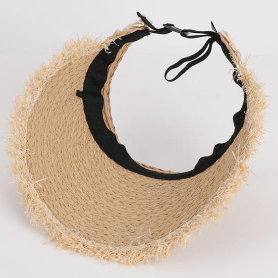 Summer Beach Hat Wide Brim Sun Protection Foldable Portable Straw Hat Tassel Lace Decoration Hollow Weave Hat