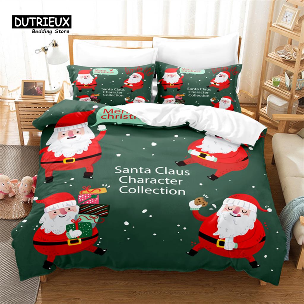 3pcs Christmas Duvet Cover Set, Cartoon Santa Claus Bedding Set, Soft Comfortable Breathable Duvet Cover, For Bedroom Guest Room