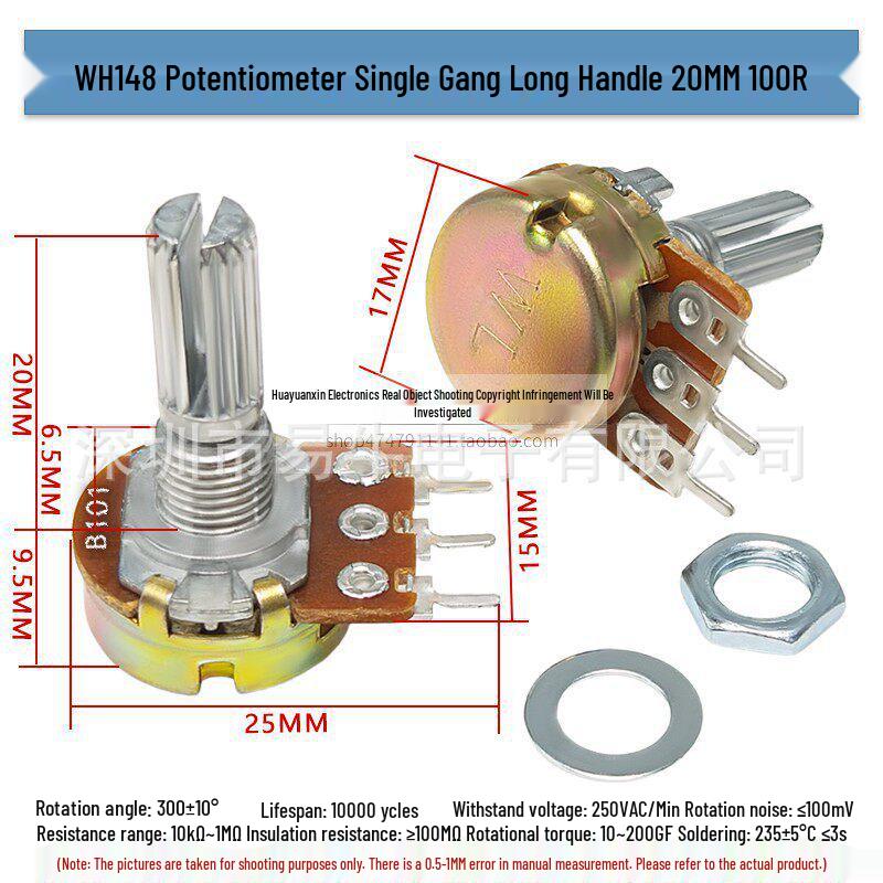 Adjustable WH148 Double Potentiometer Amplifier B1K-500K, 15/20MM Handle
