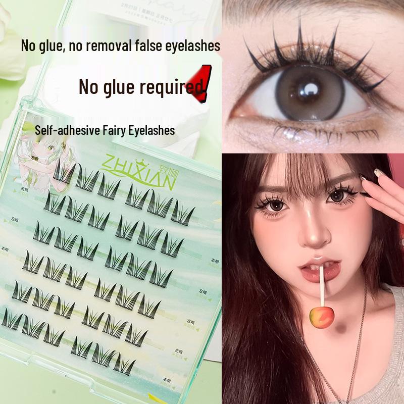 Lotus Elf Girl Glue-Free Removable False Eyelashes - Super Fine Lightweight Single Cluster