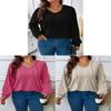 Plus Size Women T Shirt With V Neck Long Sleeve Knitted Fabric For Fall Winter Casual Wear