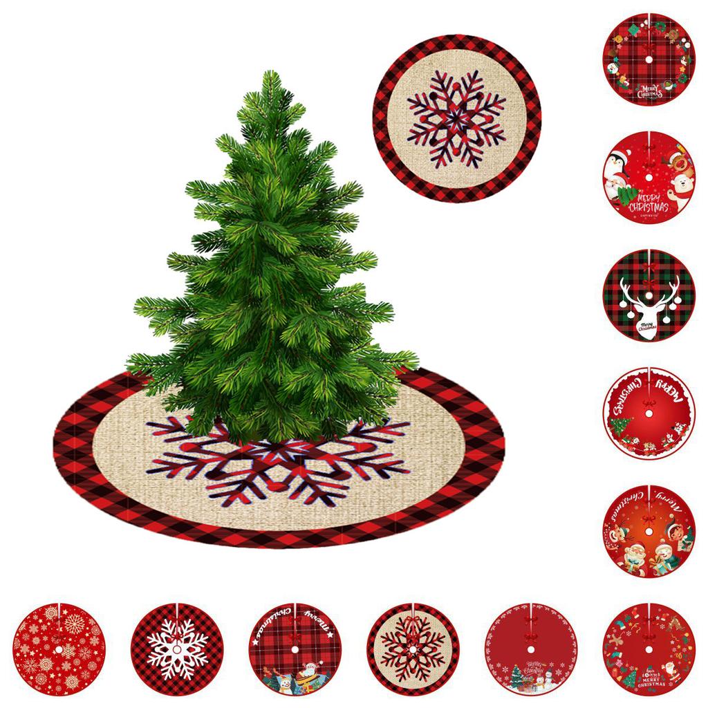 Tree Christmas Skirt Red Plaid Santa Elk Carpet Mat Cover Home Decoration Xmas