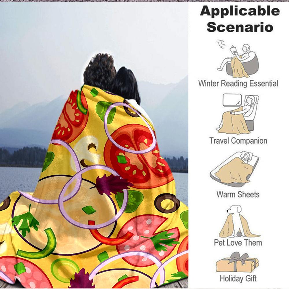 1pc Pizza Ingredients Print Blanket   Lightweight Flannel Throw Blanket For Sofa, Bed, Living Room, Office, Outdoor Travel, Camping