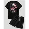 Heren ronde hals T-shirt met letterprint + shorts met trekkoord taille set