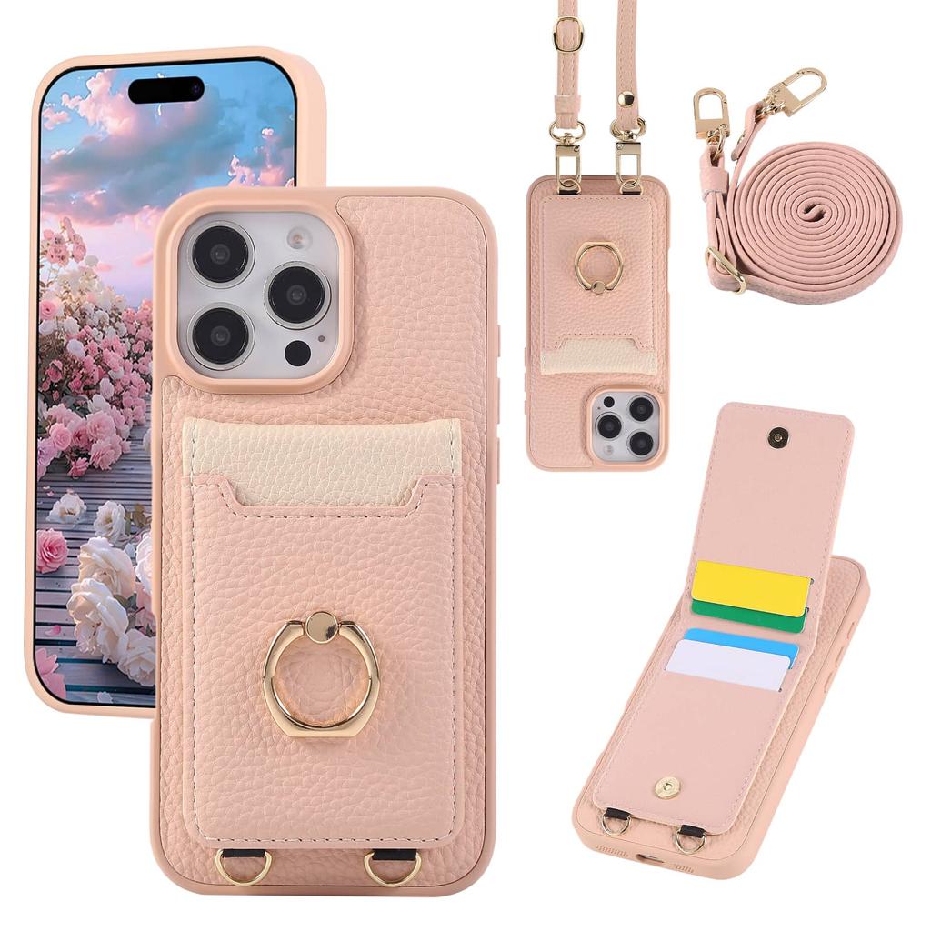 For iPhone 16e 16 15 14 13 12 11 Pro Max 16 Plus Case,Wallet Case with Card Holder, 360°Rotation Ring Kickstand Shockproof Cover