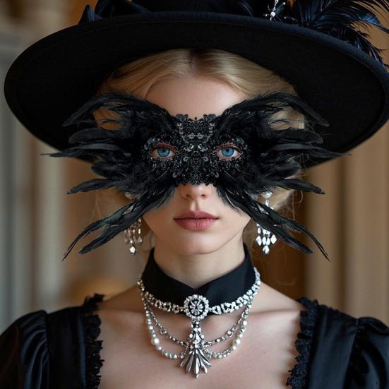 Feather Masquerade Masque for Women Gothic Half Face Masque for Venetian Cosplay