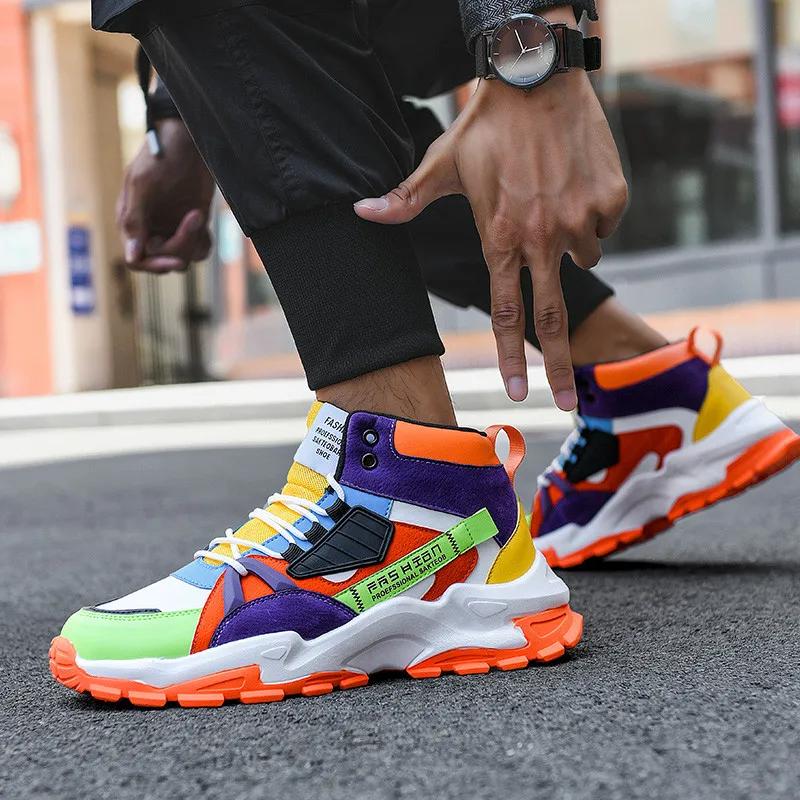 Luxury High Top Yellow Bottom Men Casual Shoes Colorful Leather Mens Designer Shoes Zapatos Hombre Spring Fashion Men Sneakers