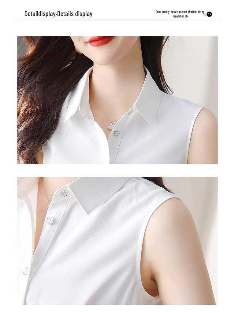 Dámská bílá šifonová halenka bez rukávů - Profesionální košile s límečkem na jaro/léto