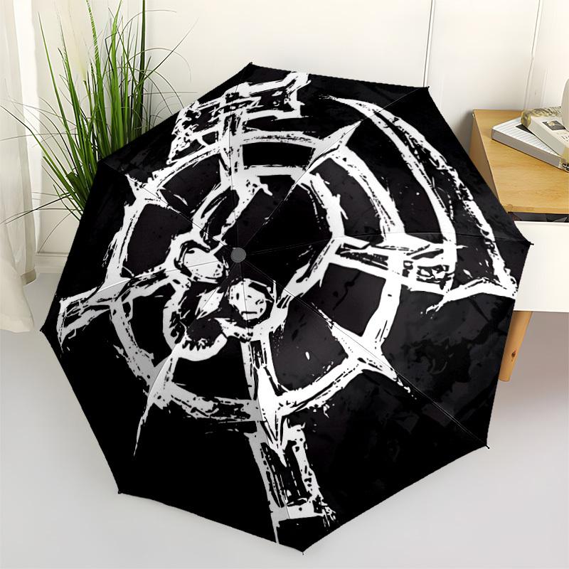 1pc Skull Web Automatic Folding Umbrella - Windproof Compact Travel Umbrella with Auto Open/Close, 8-Rib Heavy-Duty Shaft for Women/Men A041