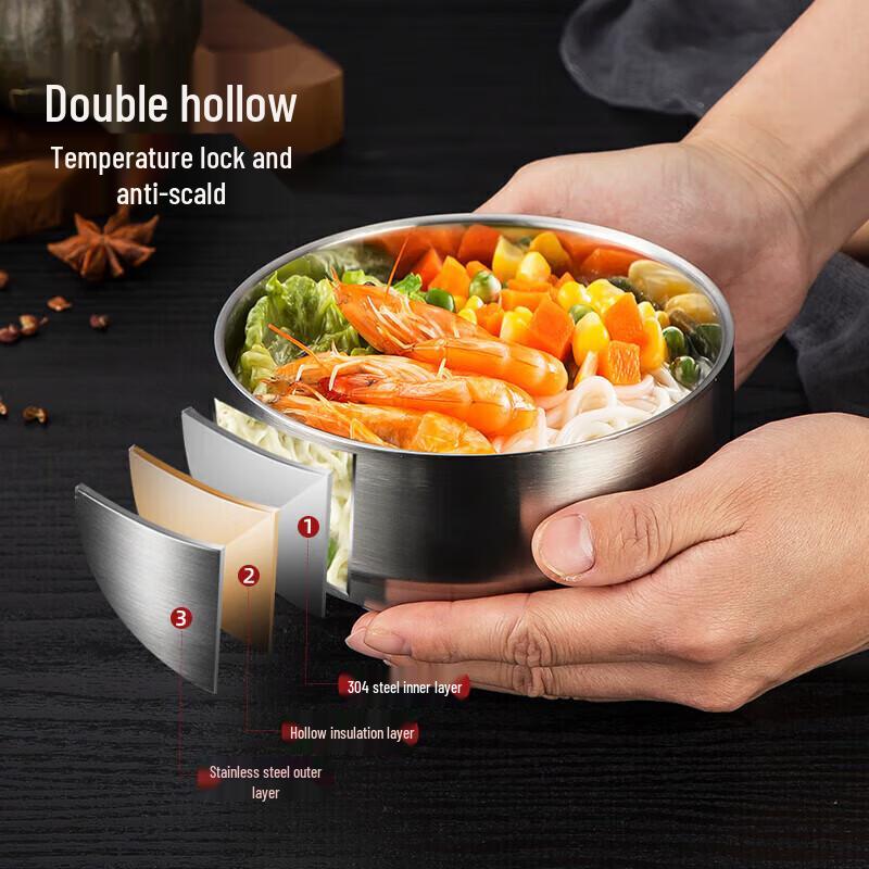 MAXCOOK 13CM 304 Stainless Steel Insulated Soup Bowl Set (2-Pack)