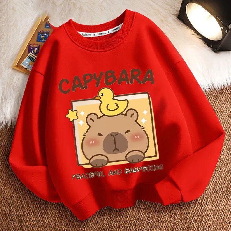 Dívčí módní kreslená mikina s kapybarou Jarní a podzimní dětský volný top s dlouhým rukávem a kulatým výstřihem