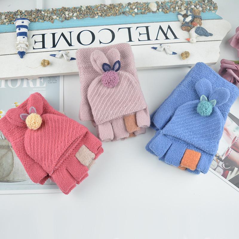 New Women's Half-finger Flip Gloves Winter Outdoor Riding Student Writing Half-finger Gloves Ball