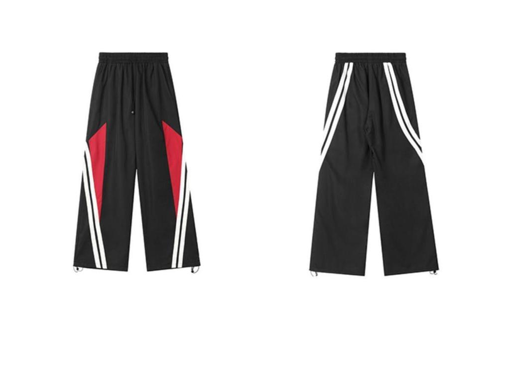 Amerikanische Harajuku Retro Jogginghose - Elastischer Bund Patchwork Hohe Taille Weites Bein