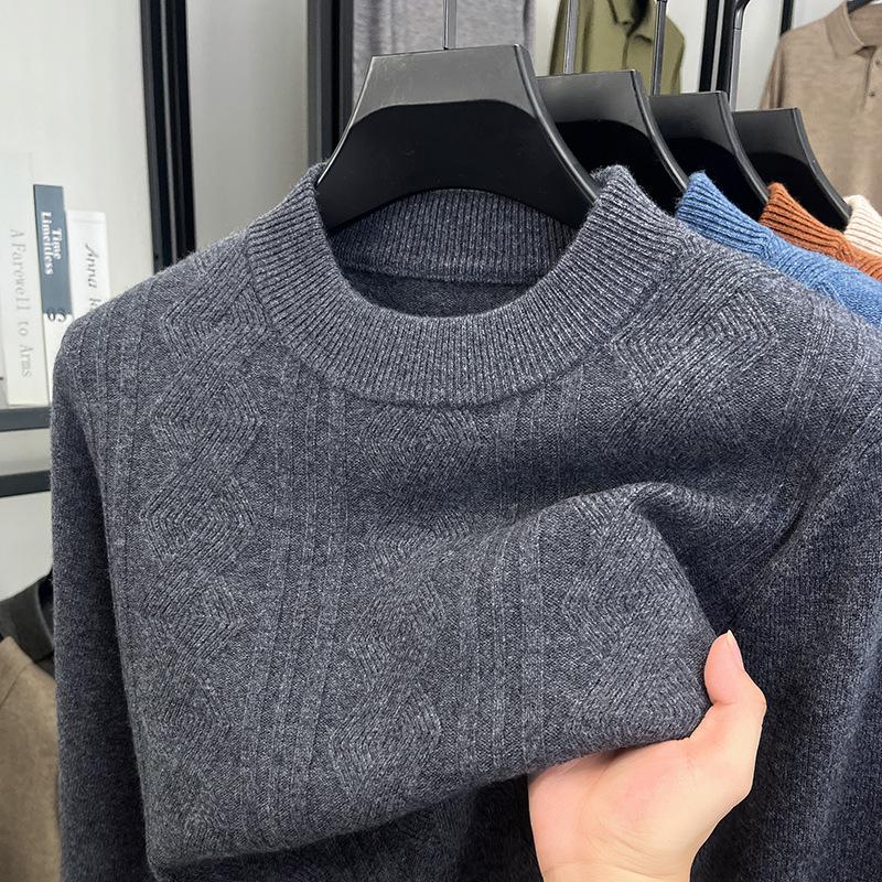Puyuan Wool Sweater Wool + Cashmere Men'S Autumn And Winter Semi-Turtleneck Solid Color Jacquard Thickened 460G Wool Sweater