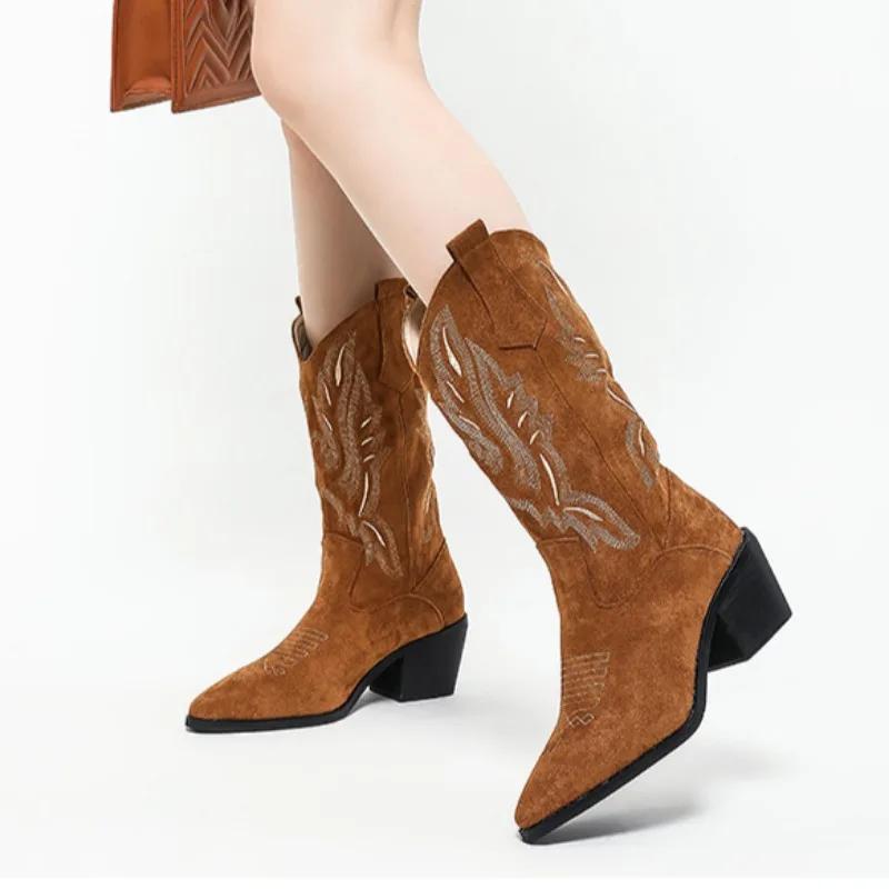 Women's Ankle Boots Casual Outdoor Slip-On Designer Shoes Trendy Totem Retro Pointed Chelsea Boots Low Heel Botas De Mujer 2024