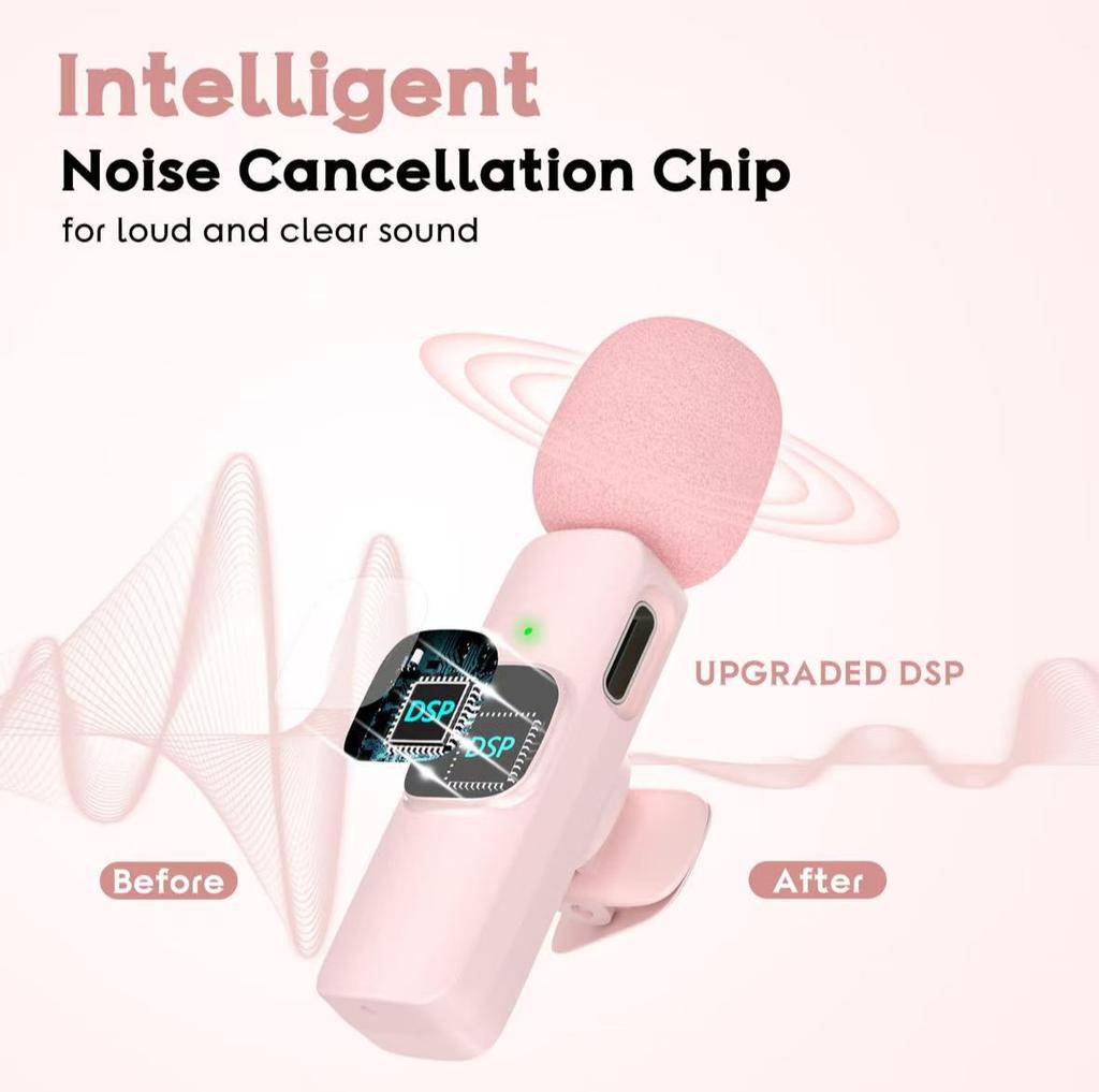 2.4G Wireless Lavalier Microphone Audio Video Recording Mini Mic with Receiver for iPhone Android Live Broadcast Gaming Phone