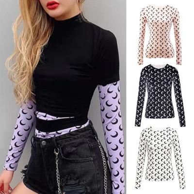 Topuri din mătase de gheață Decolteu cu mâneci lungi Protecție solară Topuri cu fund Moon Moon Stretchy Slim Fit
